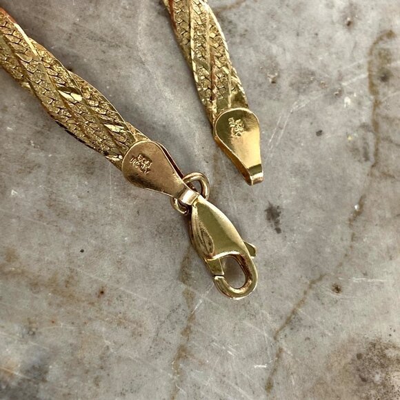 Gold Vermeil Sterling Silver 925 Italy Bow Herringbone Necklace & Bracelet Set - Picture 16 of 16